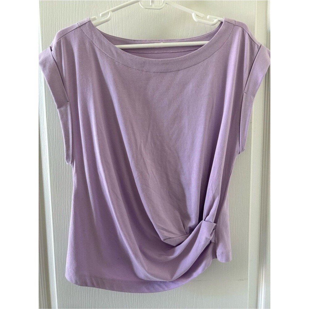 Anthropologie Lavender Ruched Short Sleeve Top Size M Coquette Y2K Indie Sleek
